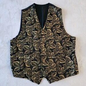 Vest Mens 40 Gold Leaves Print Black Art to Wear Waistcoat Gillet Event Wedding